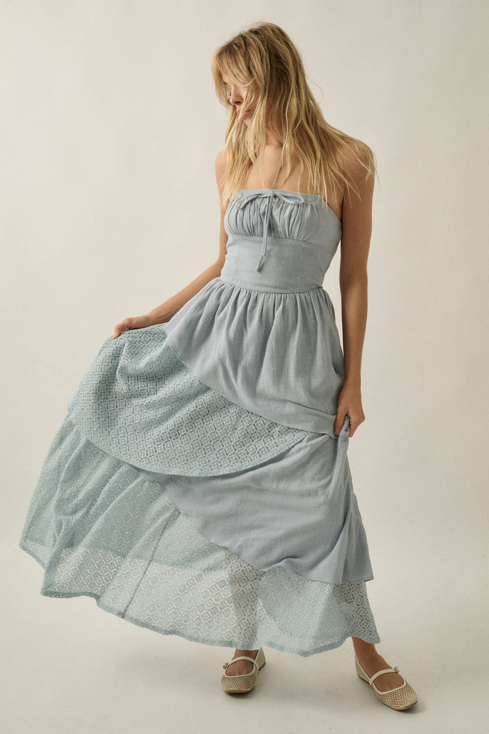 asymmetrical tiered maxi dress Asymmetrical Tiered Ruffle Chiffon Maxi Bridesmaid Dress With Square Neckline In Oat
