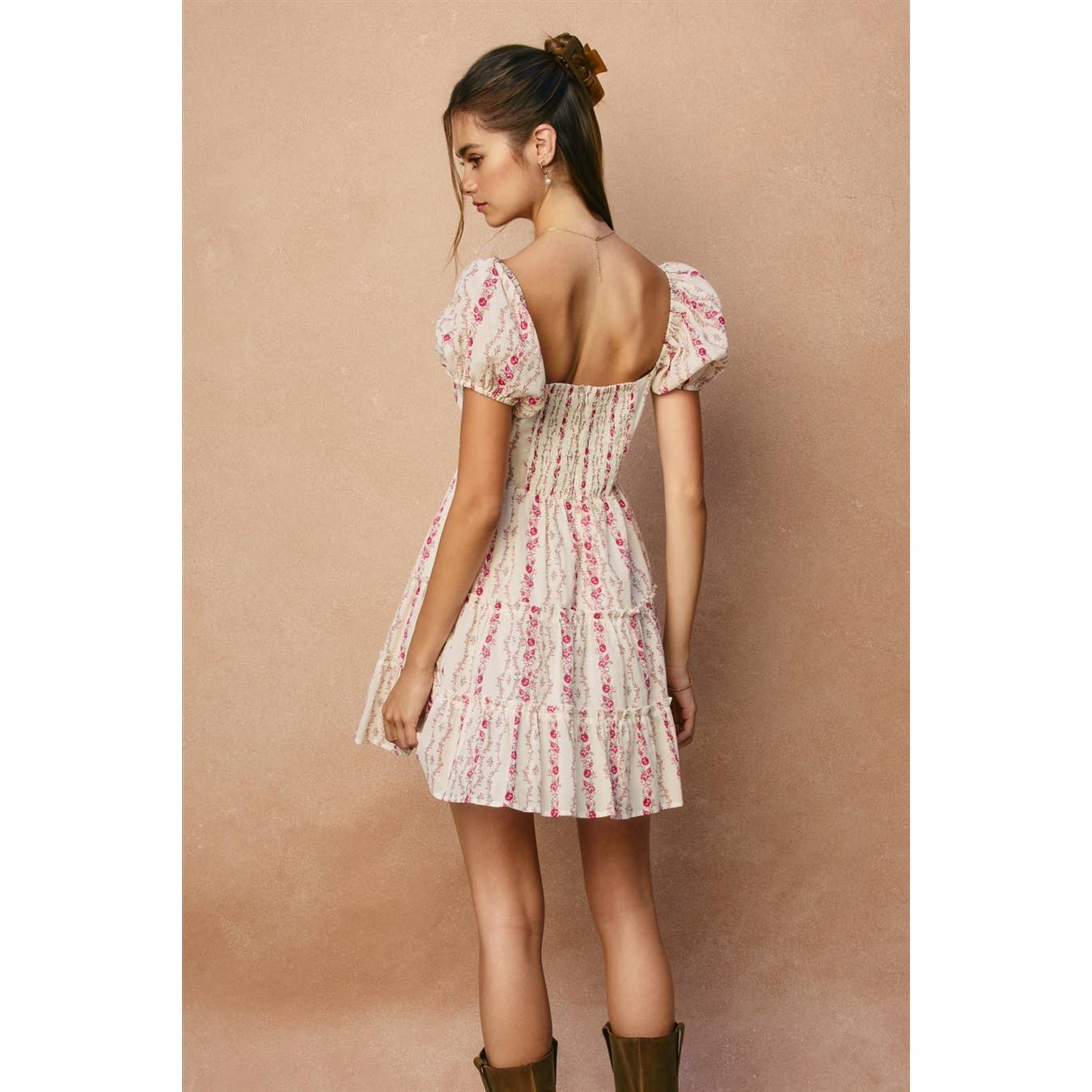 Rose Print Puff Sleeve Mini Dress | The Pink Rose