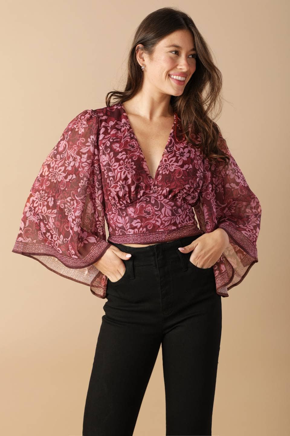 Angel Sleeve Woven Top | The Pink Rose